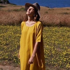 Rachel Craven Linen Cocoon Dress with Pockets & V Neck Oversight Lagenlook M L